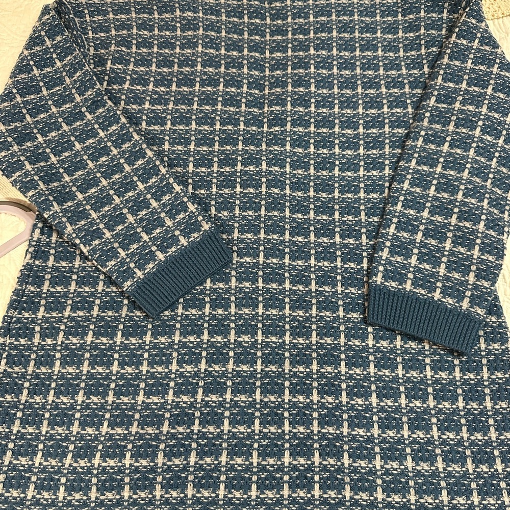 Talbots Blue and Cream Striped Merino Wool Sweater Size Lp - Picture 2 of 6